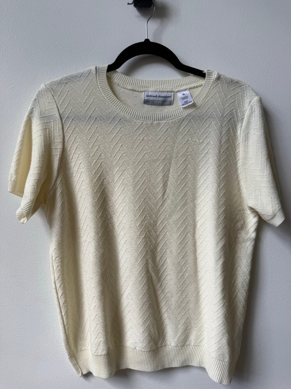 Alfred Dunner Womens PL Butter Yellow Chevron Knit Short Sleeve Sweater Petite